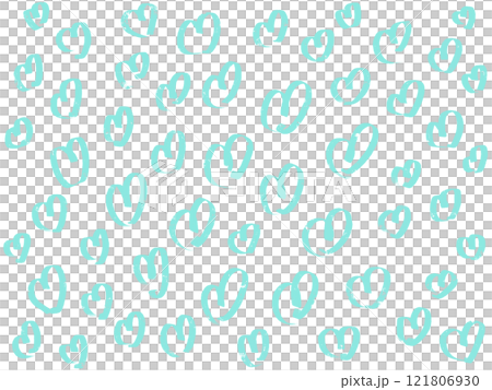 Roughly drawn illustration of many hearts, green background 121806930