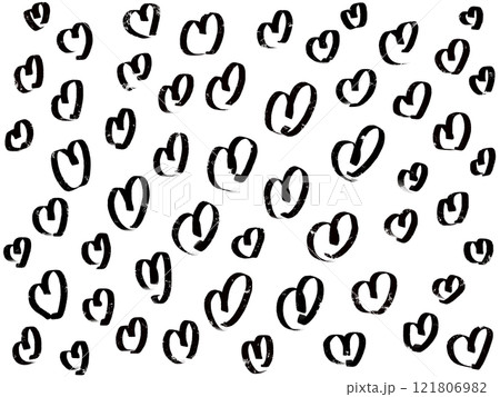 ラフに描いたたくさんのハートイラスト背景　モノクロ 121806982