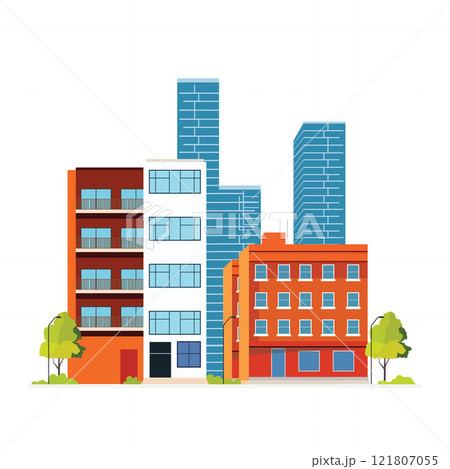 Hotel Apartment Office Building Landscape with Cityscape in the City in Bright Sky Hotel Apartment Office Building Landscape with Cityscape in the City in Bright Sky 121807055