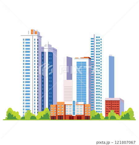 Hotel Apartment Office Building Landscape with Cityscape in the City in Bright Sky Hotel Apartment Office Building Landscape with Cityscape in the City in Bright Sky 121807067