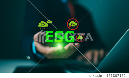 ESG, environmental social governance investment concept, Social Responsibilities and Ethics, Businessman plan strategies future ecosystem Climate change for long-term sustainability. 121807182
