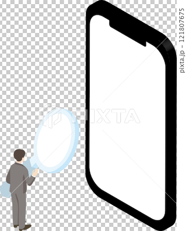 Isometric business person smartphone smartphone search magnifying glass illustration material Isometric business person smartphone smartphone search magnifying glass illustration material 121807675