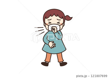 マスクをして咳をする女の子 全身イラスト素材 マスクをして咳をする女の子 全身イラスト素材 121807699