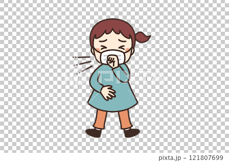 マスクをして咳をする女の子 全身イラスト素材 マスクをして咳をする女の子 全身イラスト素材 121807699