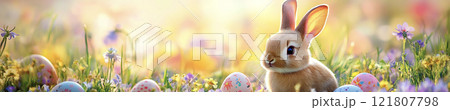 花の中で遊ぶうさぎとイースターエッグ AI画像 花の中で遊ぶうさぎとイースターエッグ AI画像 121807798