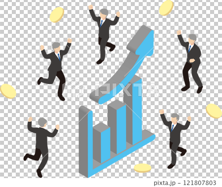 Isometric business person male arrow money rising illustration material Isometric business person male arrow money rising illustration material 121807803