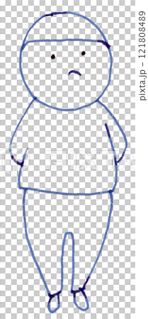 立ってふくれっ面で上を向いている子供の線画イラスト手書き_万年筆ブルーブラック染料インク 立ってふくれっ面で上を向いている子供の線画イラスト手書き_万年筆ブルーブラック染料インク 121808489