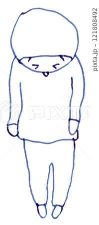 泣きそうになって下を向いている子供の線画イラスト手書き_万年筆ブルーブラック染料インク 泣きそうになって下を向いている子供の線画イラスト手書き_万年筆ブルーブラック染料インク 121808492