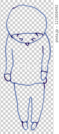 泣きそうになって下を向いている子供の線画イラスト手書き_万年筆ブルーブラック染料インク 泣きそうになって下を向いている子供の線画イラスト手書き_万年筆ブルーブラック染料インク 121808492