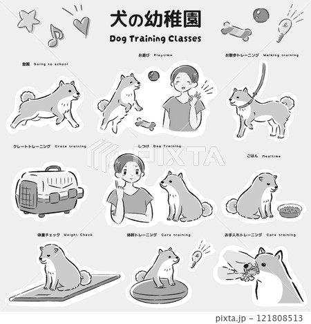 犬の幼稚園（しつけ教室、ドッグトレーナー、ドッグスクール）のイメージイラスト 121808513
