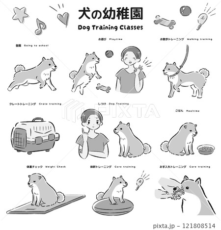 犬の幼稚園（しつけ教室、ドッグトレーナー、ドッグスクール）のイメージイラスト 121808514
