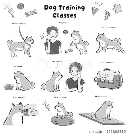 犬の幼稚園(しつけ教室、ドッグトレーナー、ドッグスクール)のイメージイラスト 犬の幼稚園(しつけ教室、ドッグトレーナー、ドッグスクール)のイメージイラスト 121808516