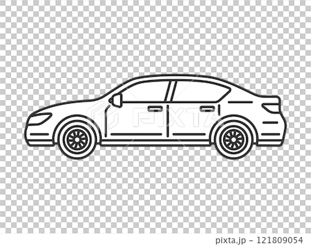 從側面看轎車的插圖（線圖） 121809054