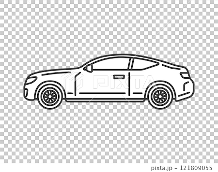 從側面看到的轎跑車插圖(線圖) 從側面看到的轎跑車插圖(線圖) 121809055
