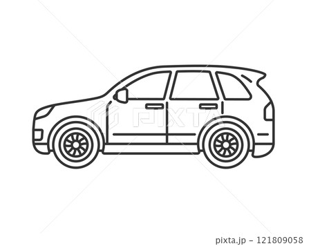 横から見た、SUVの自動車（線画カラー）のイラスト 121809058