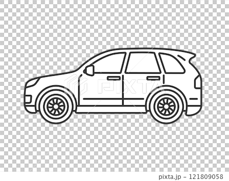 横から見た、SUVの自動車（線画カラー）のイラスト 121809058