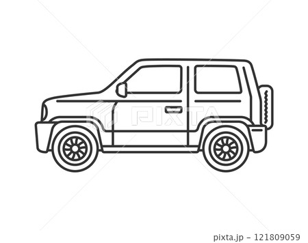 横から見た、自動車のクロカンSUV(線画)のイラスト 横から見た、自動車のクロカンSUV(線画)のイラスト 121809059
