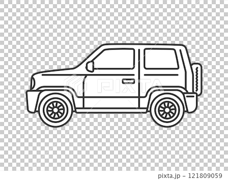 横から見た、自動車のクロカンSUV(線画)のイラスト 横から見た、自動車のクロカンSUV(線画)のイラスト 121809059