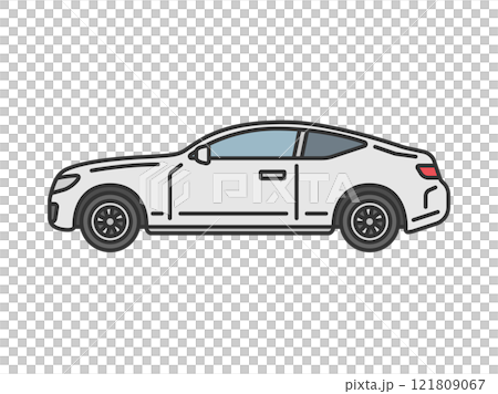 從側面看到的轎跑車（線畫顏色）的插圖 121809067