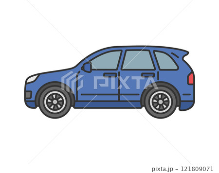 横から見た、SUVの自動車(線画カラー)のイラスト 横から見た、SUVの自動車(線画カラー)のイラスト 121809071
