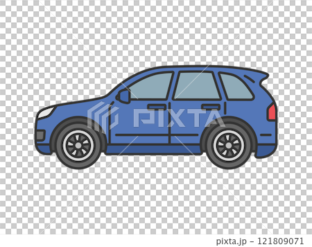 横から見た、SUVの自動車(線画カラー)のイラスト 横から見た、SUVの自動車(線画カラー)のイラスト 121809071
