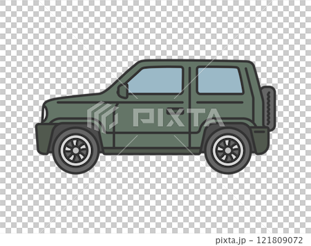 Side view of a cross-country SUV car (line drawing color) 121809072