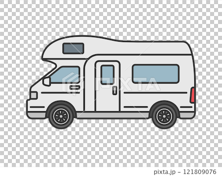 從側面看到的露營車插圖（線條顏色） 121809076