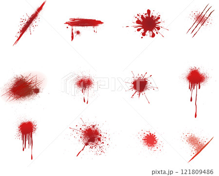 血飛沫・切り傷・ダーメージ・垂れの装飾デザインセット 121809486