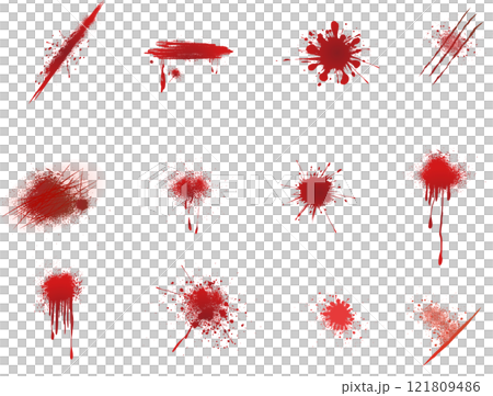 血飛沫・切り傷・ダーメージ・垂れの装飾デザインセット 121809486