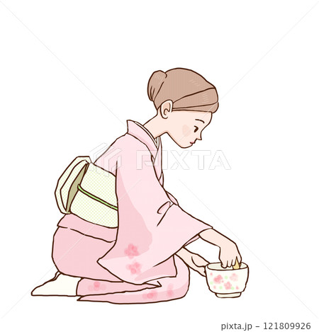 茶道の茶をたてる女性 121809926