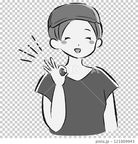 一名穿著工作服的女性給了好兆頭的插圖 121809943