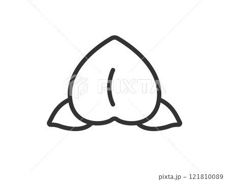 葉のついた、桃のアイコン（線画）のイラスト 121810089