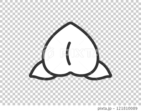 葉のついた、桃のアイコン（線画）のイラスト 121810089
