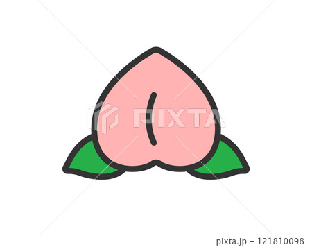葉のついた、桃のアイコン（線画カラー）のイラスト 121810098