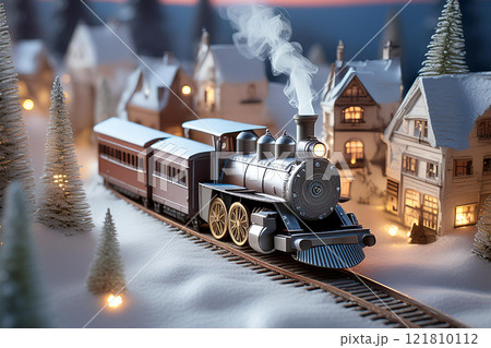Charming Winter Scene with Model Train 121810112
