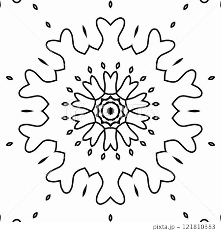 Coloring book page for kindergarten school students. Mandala colouring for traditional festive decoration. Artwork for practicing color fill up. Doodle work sample for learning purpose 121810383
