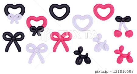 バルーンアート 3D イラスセット 白黒赤 121810598