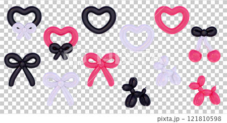 バルーンアート 3D イラスセット 白黒赤 121810598