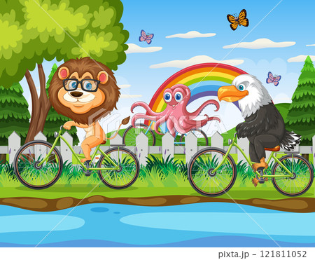 Animal Friends Enjoy a Bicycle Race 121811052