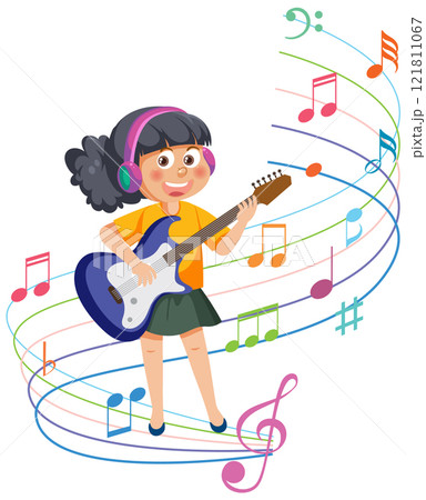 Joyful Girl Playing Electric Guitar 121811067