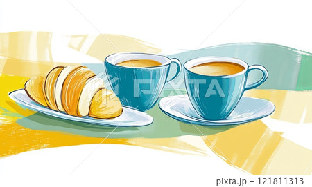 Cozy coffee and pastry illustration for inviting bakery or cafe branding 121811313