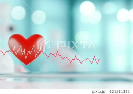 Close-up view of a hospital heart rate monitor displaying ECG data with advanced medical devices in a healthcare setting 121811333