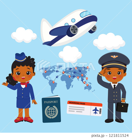 Cute pilot and stewardess airplane crew clip art Cute pilot and stewardess airplane crew clip art 121811524