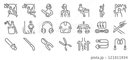 Arborist icon set. It included contexts such as cutting, plant, tree, career, specialist and more. Editable Vector Stroke. 121811934