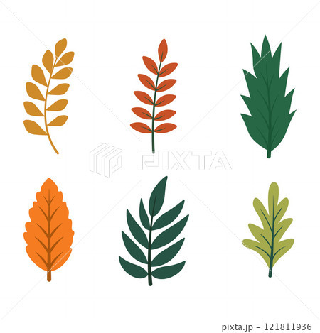 Element Set of Green Orange Leaf Leaves Foliage Natural Plant in Autumn Fall Season Element Set of Green Orange Leaf Leaves Foliage Natural Plant in Autumn Fall Season 121811936