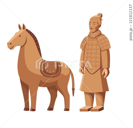Illustration of Terracotta Warrior Figure and Horse 121812137