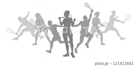 Silhouette Tennis Players Silhouettes Concept 121812681