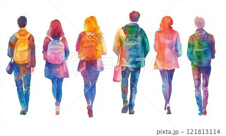 男女の後ろ姿の水彩デザイン 男女の後ろ姿の水彩デザイン 121813114