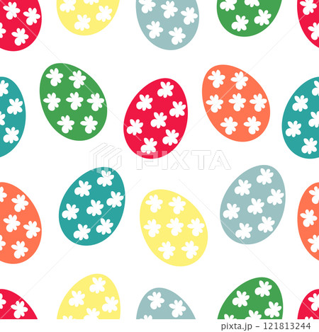 Seamless pattern Easter colored eggs with white flowers 121813244