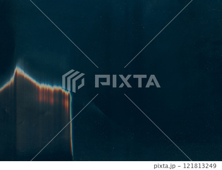 Dust scratch texture. Old film overlay. Burn stain effect. Blue white orange color defect light flare weathered uneven worn surface dark illustration art abstract background. Dust scratch texture. Old film overlay. Burn stain effect. Blue white orange color defect light flare weathered uneven worn surface dark illustration art abstract background. 121813249